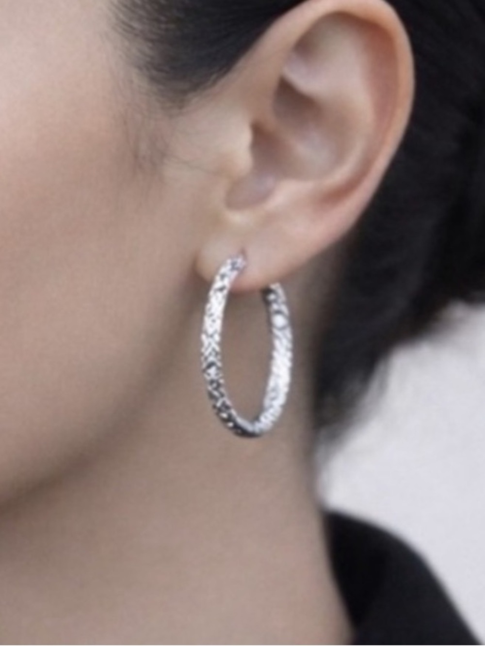 L.H. SEGAL Engraved Silver Tone Hoop Clip-On Earrings 1.5”